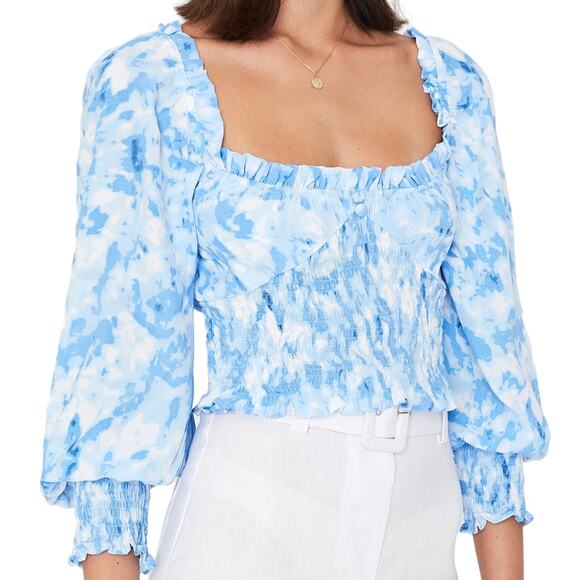 New FAITHFULL THE BRAND Top 2 Willow in Roos Tie Dye Ruched Long Sleeve Cropped - Picture 1 of 9